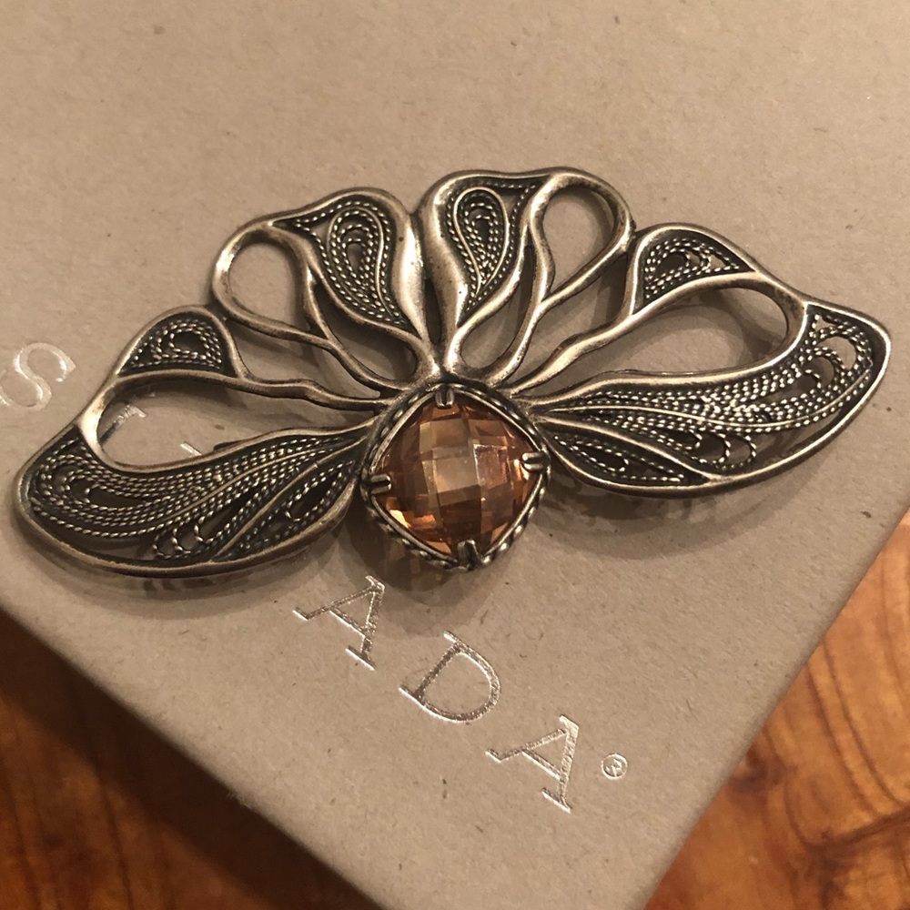 Silpada Sterling Champagne Cubic Zirconia Lacy Butterfly Pin/Brooch I1224